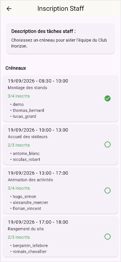 Gestion du staff et des bénévoles